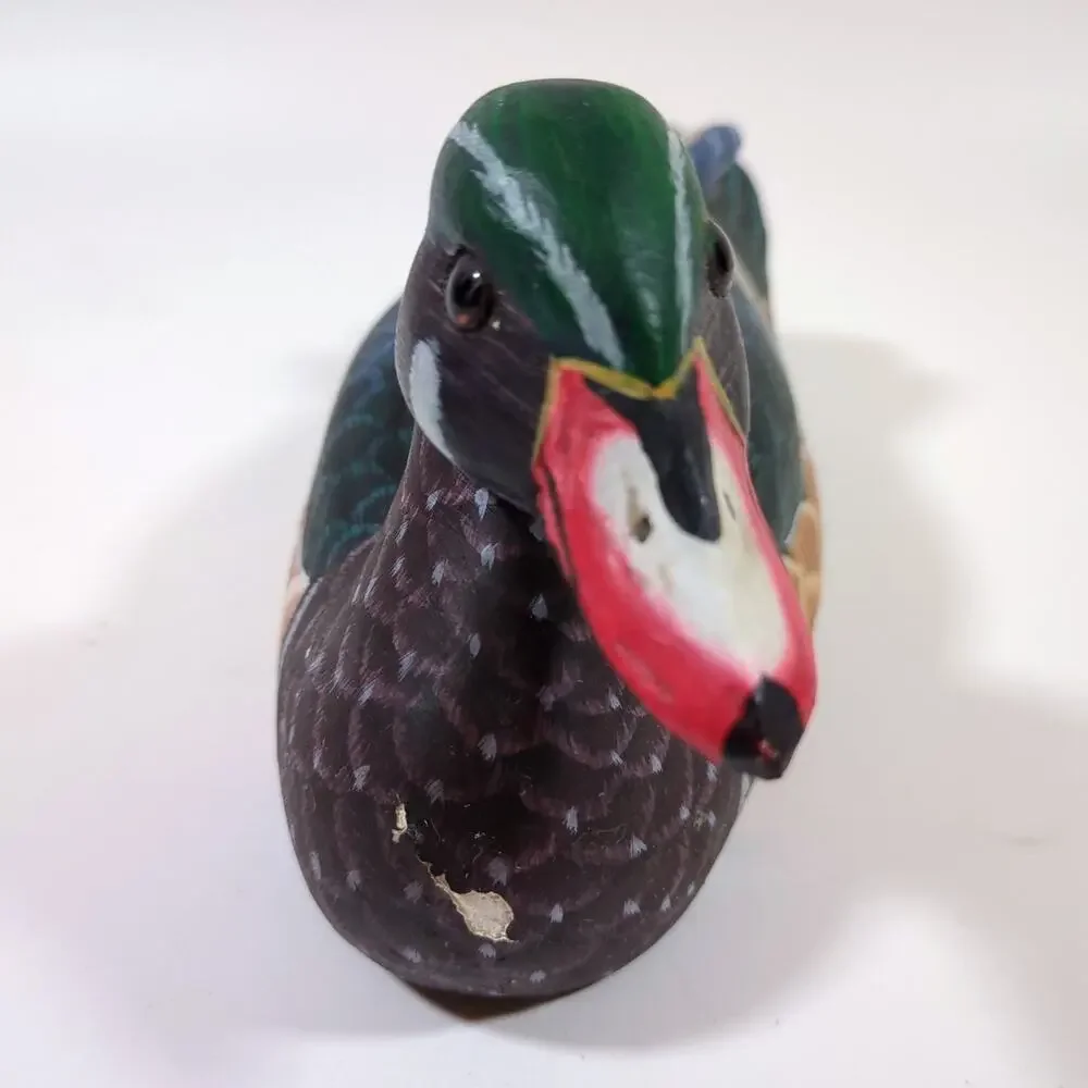 Vintage Angawa Art Studio Wood Duck Decoy Hand Carved Painted Figurine 9 Inch